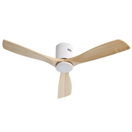 Sofucor 52 Inch Low Profile Ceiling Fan No Light Wood Fan Blades Flush Mount Ceiling Fan Noiseless Reversible DC Motor Remote Control Without Light (White)