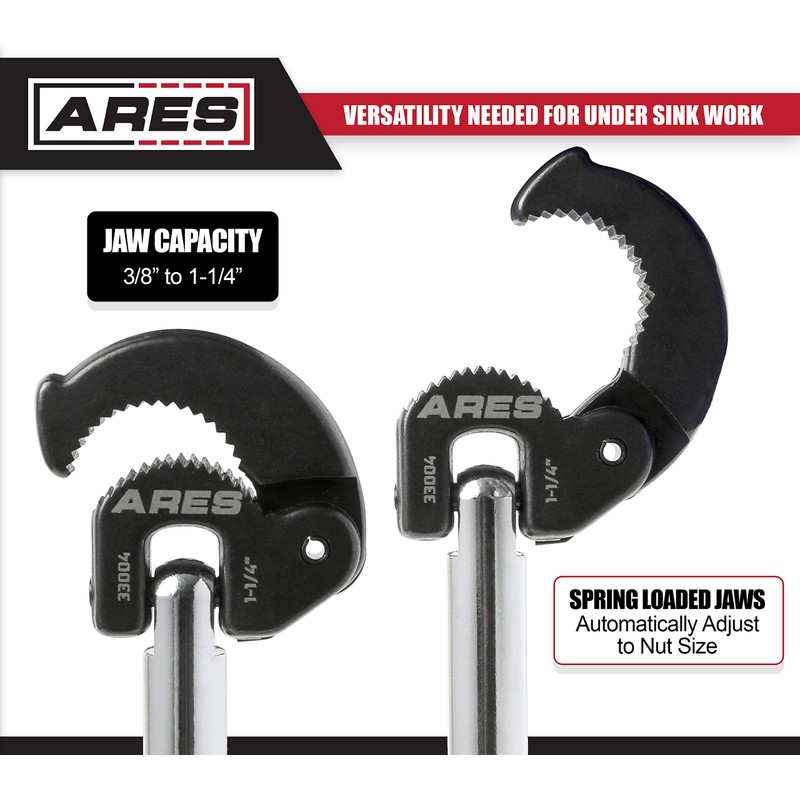 ARES 33004 - 11-Inch Basin Wrench with Adjustable Jaw -