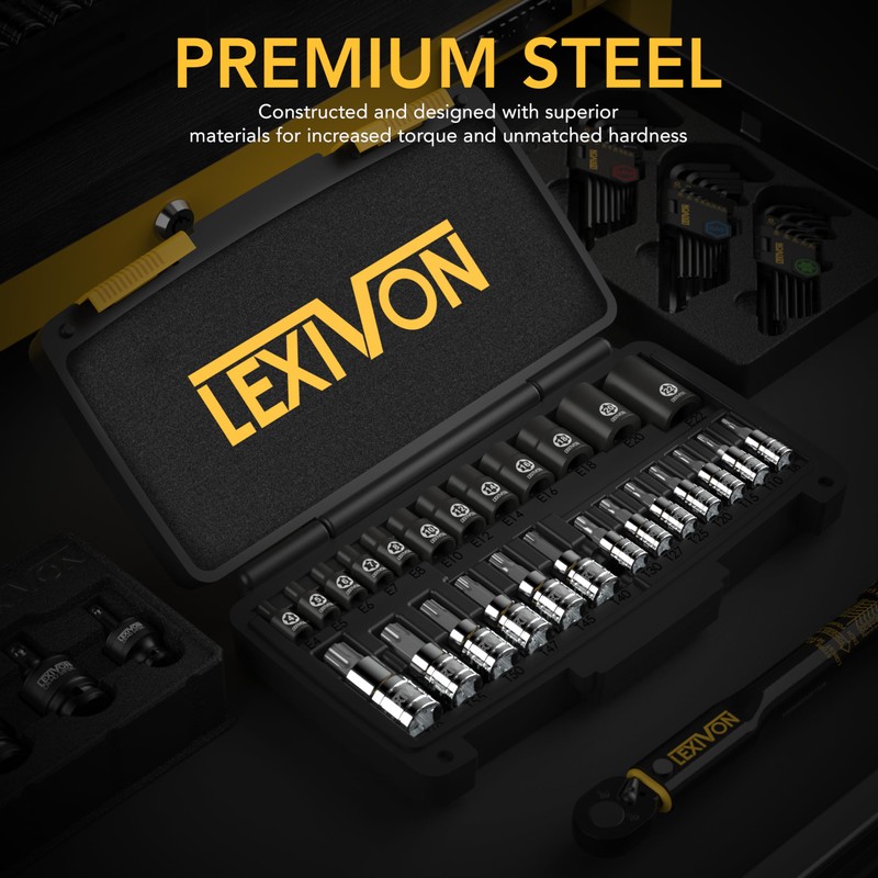 LEXIVON Master Torx Bit and Socket Set, Premium S2 Alloy