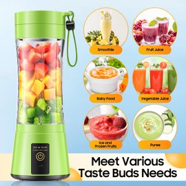 Portable Blender for Smoothies & Shakes - Cordless Personal Size Blender with 6 Blades, 380Ml Juice Cup, Lightweight & Rechargeable, Freshly Squeezed for Picnic/Sprots/Office