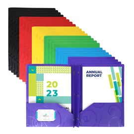 Darice 2-Pocket Plastic Folders - 24-Pack - Folder with Pockets, 3-Prong Colored File Folders Letter Size with Business Card Slot – Folders with Pockets and Prongs for Document Organization