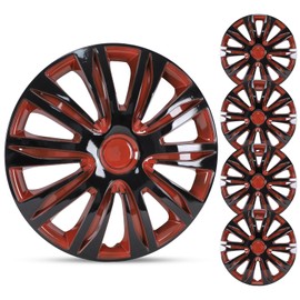 AUTOWIKI Set of 4 13inch Universal Wheel Rim Cover Hubcaps Replacement (Only Fit for Iron Hub), ABS Material Snap On Car Truck SUV Hub Cap (13 Inch, Black & Red Lacquer)