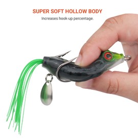 RUNCL Topwater - Señuelos de Rana de 5 Unidades, Anzuelo de Silicona Duradero y Realista, Kit de señuelos de Rana Flotante para Agua Salada de Agua Dulce, señuelos de Pesca para Lucio, Cabeza de