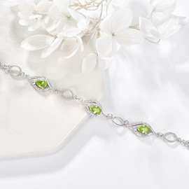 PRAYMOS August Birthstone Bracelets for Women Mom Mother's Grandma Sterling Silver Women's Bracelets Pear Shape Bracelet Peridot Birthstone Jewelry Gifts