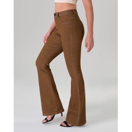 roswear Women's Trendy Stretchy Flare Jeans Mid Rise Bootcut Curvy Denim Pants Brown Small