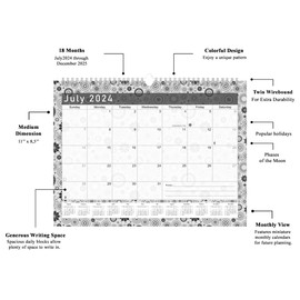 2024-2025 Monthly Spiral-Bound Wall/Desk Calendar - 18 Months Desktop/Wall Blotter Calendar/Planner - (Edition B&W #020)