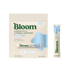 Bloom Nutrition Calostro bovino en polvo, suplemento para la salud intestinal, el sistema inmunitario y el crecimiento y la belleza del cabello, sin gluten ni azúcar | Sin saborizante, 15 porciones