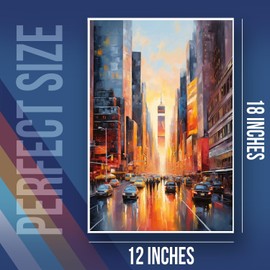 Neon Sunset City Street Poster - Beautiful Colorful Oil Painting Style Poster - 12 x 18 Inch Unframed Poster - Premium Poster On 100lb Gloss Paper - Printed In The USA FHJP0619