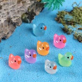 JIHUOO 50 Pcs Mini Resin Duck Glow in The Dark Miniature Figures Fairy Garden Ducks Luminous Tiny Ducks Dollhouse Ornament for Aquarium Garden Landscape