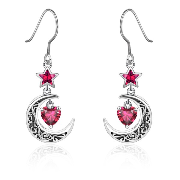 Shysnow Moon Birthstone Earrings for Women 925 Sterling Silver Half