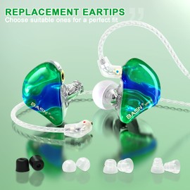 BASN MMCX - Auriculares in-ear con 2 cables desmontables mejorados, para músicos con triple controlador de aislamiento de ruido, color verde hielo