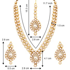 Aheli Indian Wedding Wear Faux Stone Necklace with Maang Tikka Set Elegant Ethnic Jewelry for Women