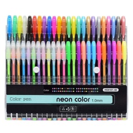 Sixstore 48 Packs Colour Gel Ink Pens Set for Adult Colouring Books, Drawing and Writing Manga Markers with 1.0mm Tip, Packing Included 12 Metallic, 12 Glitter, 12 Neon, 12 Gouache Gel Pens