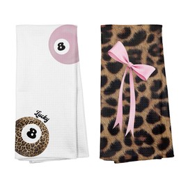 GTYNU Funky Cheetah and Pink Y2K Lucky 8 Ball Coquette Bow Kitchen Towels Set of 2,Trendy Leopard Star Kitchen Decor Dish Tea Towels,Retro Y2K Aesthetic Bathroom Decor Hand Towels,16x24 Inch