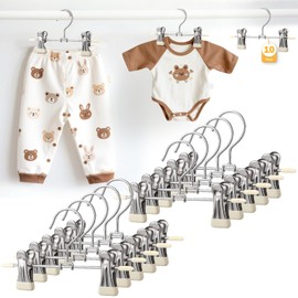 Mity rain10-Pack Baby Hangers - 360° Rotatable Silicone Clip Kids Pants Hangers, Space-Saving Toddler Clothes Hangers,Premium Stainless Steel, Ideal for Newborn & Children Wardrobe Organization.