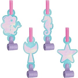 Club Pack of 48 Purple and Blue Iridescent Mermaid Themed Blowout Party Noisemakers 5.25"