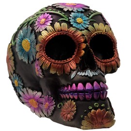 Puckator Metallic Day of the Dead Daisy & Flower Skull Decoration - Home Living Room Decoration - Gifts For Men Women