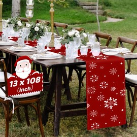 NOCHME Table Runner Christmas Red Waterproof Non-deformation Reusable Snowflakes Christmas Table Runner Winter Table Decoration for Indoor and Outdoor Home Holiday Party 33 x 274 cm