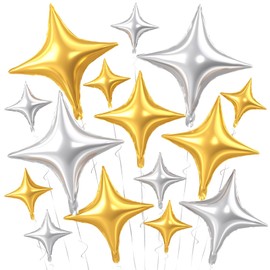 Gold Silver Star Balloons,15Pcs Silver Gold Star Foil Balloons,26/18/10 Inch Quadrangle Star Helium Mylar Balloons for Graduation Wedding Birthday Prom Anniversary Baby Shower Party Decoration