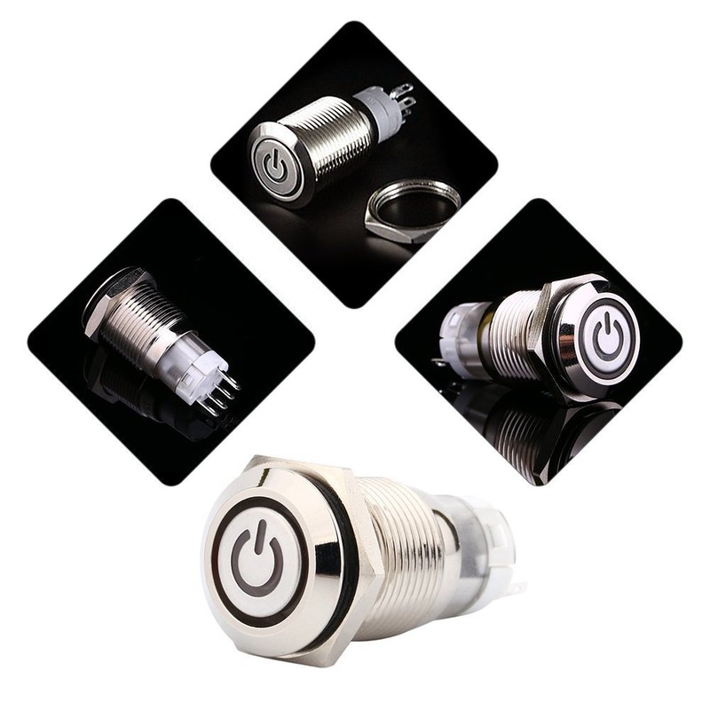 16mm Stainless Steel LED Latching Push Button Switch Waterproof On/Off