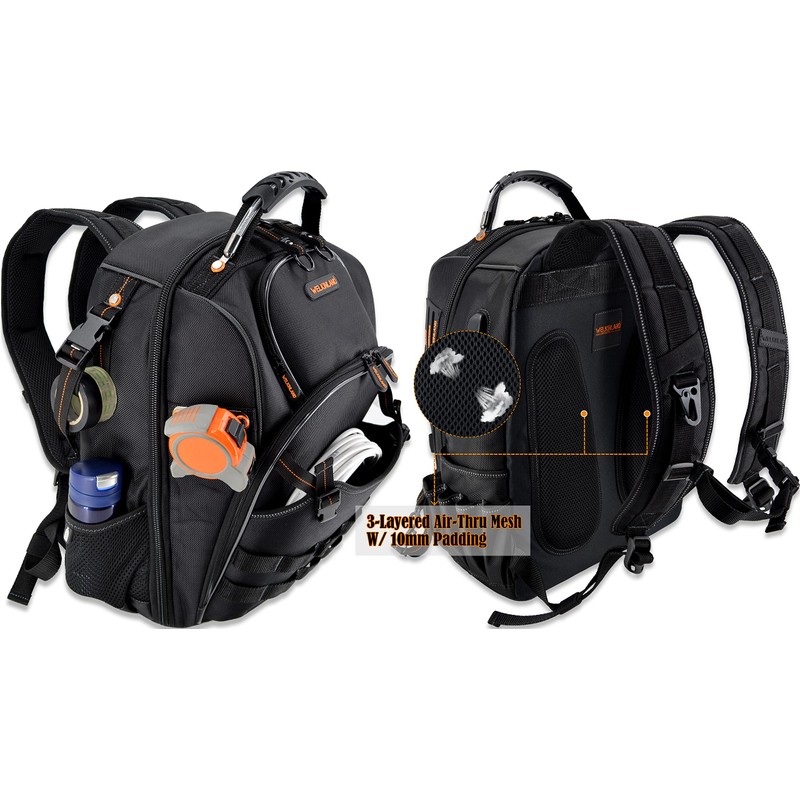 66-Pockets Tool Bag, Heavy-Duty Jobsite back pack for electricians, construction,