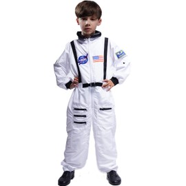 Maxim Party Supplies Kids Astronaut Costume Space Suit Onesie With Embroidered Patches And Pockets For Children, Boys, Toddlers (2/3, White)