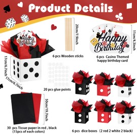 Foilswirl 6 Set Casino Theme Birthday Party Decorations for Table Centerpiece with Dice Box Poker Cutouts Sticks Black and Red Tissue Paper for Game Night Party Decoration