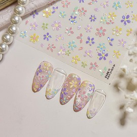 1Pcs Flower Nail Stickers Seashell Light Embossed Spring Summer Nails Art Design Cute Nail Decals Colorful Daisy Nails Art Stickers Holographic Floral Sticker Nails Decoration Supplies for Women DIY