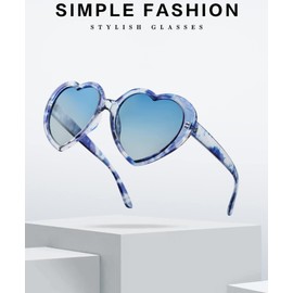 Onrtry Fashion Oversized Heart Shaped Polarized Sunglasses for Women Lovely Retro Eyewear Shades with UV400(Blue Leopard/Gradient Blue)