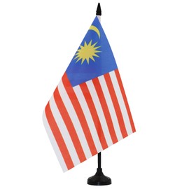 Malaysia Table Flag 5'' x 8'' - Malaysian Desk Flag 21 x 14 cm - Black plastic stick and base - AZ FLAG