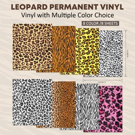 Tintnut Vinylfolie Plotter, 8Pack 30cmx 25cm Leopard Plotterfolie Vinyl mit 2 Transferfolie Plotter für Cricut, und andere Plotter