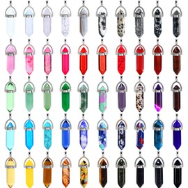 50 Pieces Mixed Irregular Healing Stone Beads Bullet Shape Crystal Stone Pendants Quartz Charms with Storage Bag for Jewelry Making (Style 2)