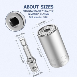 QVYQVY Universal Socket Tool, Super Socket Unscrew Any Bolt, 7mm–19mm, Stocking Stuffer Gifts for Men, Adjustable Wrench and Adapter Set, DIY Handyman Tool for Home, Car, Repair, Gifts for Men Women