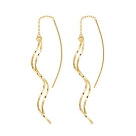 Threader Earrings for Women, Simple Curve Wave Dangle Long Tassel Earrings Trendy Unique Gold Silver Rose Gold Piercing Threader Earrings for Teen Girls Gifts (Gold)