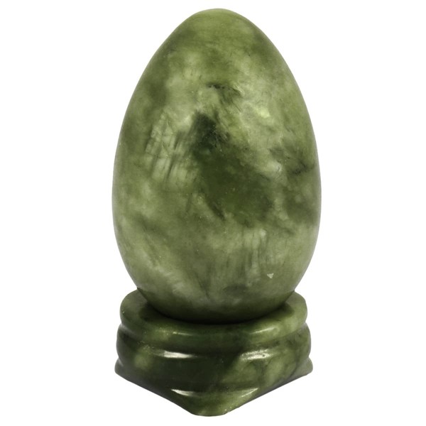 mookaitedecor Green Jade Crystal Egg Oval Ball with Stand, Gemstone for Healing Reiki Chakra and Family Decoration Decoration