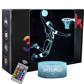INTUPGD Basketball Night Light for Children, 3D Light Lamp 16 Colour Changing with Remote Control, Gifts Birthday Bedroom Decor Lamp (Baskball Player)