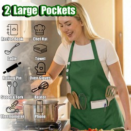 TOSHE Grembiule da cucina in cotone resistente all'acqua con grembiule regolabile per donne con tasche, 12 opzioni di colore verde (verde)