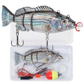 Robotic Swimming Lure 5.1” Electric Fishing Lure 4 Segment Jointed Swimbait USB Rechargeable Robotic Lure for Bass Trout Pike (Hybrid Striped Shad Specialty)