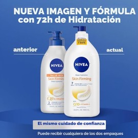 NIVEA Loción corporal hidratante con Q10 y vitamina C para reafirmar la piel, hidratante corporal de 72 horas para piel normal a seca, botella con bom