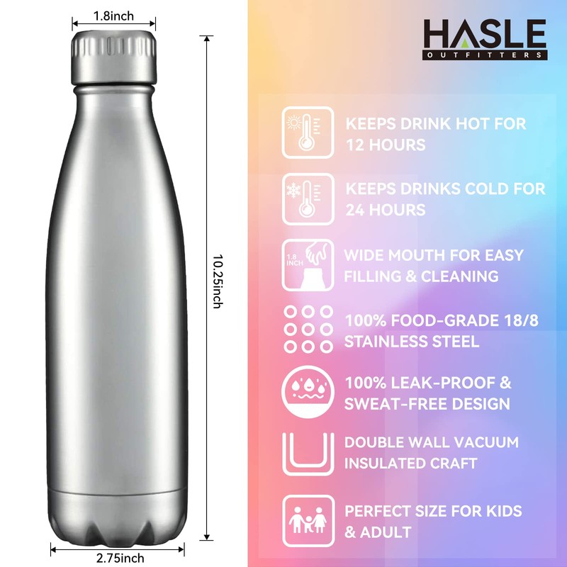 HASLE OUTFITTERS 17oz Stainless Steel Water Bottles, Vacuum Insulated Water