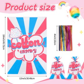 LEOSINDA 100 Pcs Carnival Cotton Candy Bags12 x 18 Inch Carnival Circus Cellophane Bags with Ties, for Carnivals Circus Party Favors Party