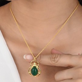 Gempires Green Onyx Sacred Egyptian Scarab Beetle Pendant Necklace, 30x20 mm, 14k Yellow Gold Plated, Adjustable 16+2 Inch Chain, Unique Jewelry for Women (Green Onyx)