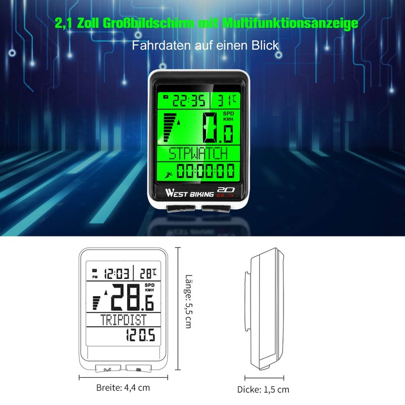 ICOPRO Bicycle Computer Bike Odometer Wireless Waterproof Large LCD Screen