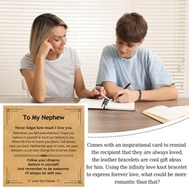 EPIRORA Gifts for Nephew- Black Braided Leather Infinity Knot Bracelets for Men Boys, Nephew Jewelry Gifts for Christmas Birthday Graduation Anniversary Valentine's Day