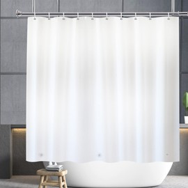 YISURE Short Shower Curtain Liner 180x165cm, White PEVA Shorter Length Shower Curtain with Magnetic Bottom Mold Resistant, Plastic Hooks, Width 70 x Height 65