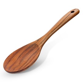 Wooden Spoons for Cooking, Smooth Finish Natural Teak Spoon 10Inch Long Wooden Spoon Mixing Spoon Heat Resistant Wooden Cooking Spoon for Nonstick Cookware Serving