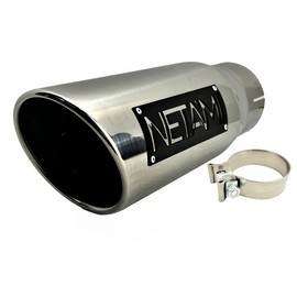 NETAMI 4" Inlet to 5“ Outlet Diesel Exhaust Tip Stainless Steel Rolled Edge Chrome Polished Clamp-on