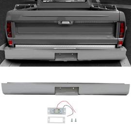 KUAFU Rear Bumper Roll Pan Compatible with 1967-1972 Ford F100 Fleetside w/License Plate Hole & LED Light Steel Rollpan