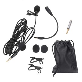 Lavalier Lapel Microphone, Portable Dual Clip-on Omnidirectional Mic with 3.5mm Plug Compatible with Laptop, Mobile Phones, PC, SLR Cameras