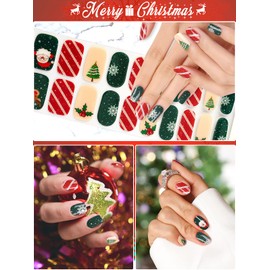 EBANKU 20PCS Christmas Cured Gel Nail Polish Strips, Snowflake Santa Claus Adhesive Gel Nail Art Sticker, Waterproof Gel Nail Wrap Stickers with Nail File and Stick（UV/LED Lamp Required）